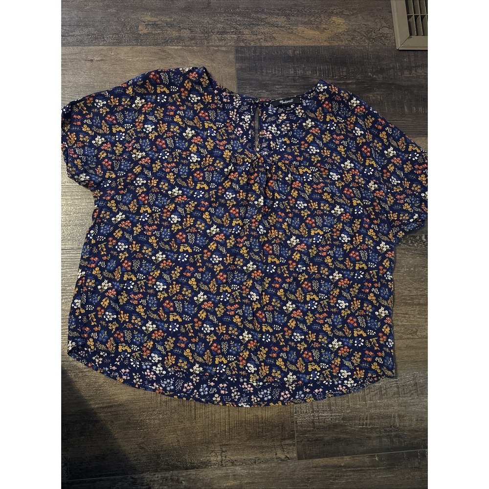 Madewell Women's Small‎ Navy  Floral Short Sleeve  Spring Top Blouse